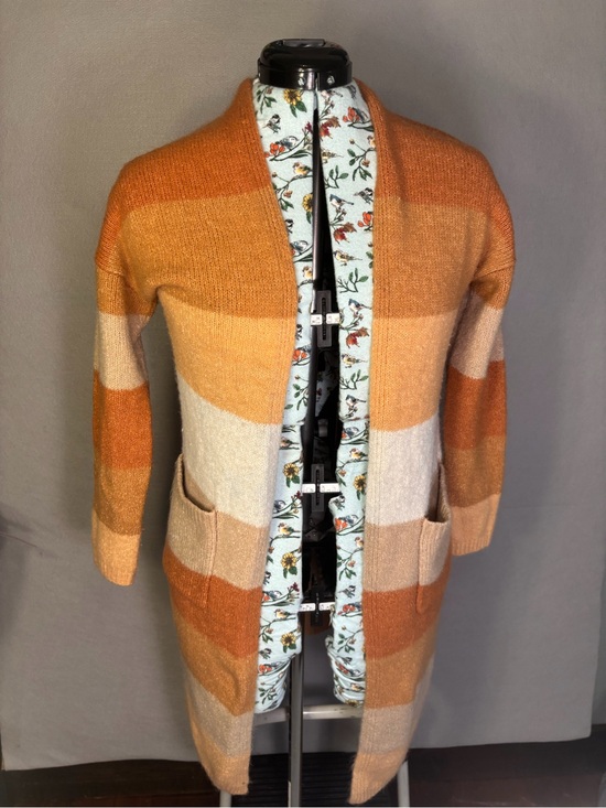 Freshman Sweaters - Freshman 1996 Orange and Cream Striped Open-Front Cardigan
